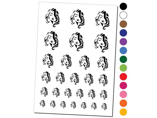 Sniggle Sloth; Beautiful Woman with Flowing Hair Temporary Tattoo Water Resistant Fake Body Art Set Collection; Category:Temporary Tattoos; Image:1